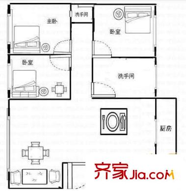 匯峰嘉園3室 戶型圖