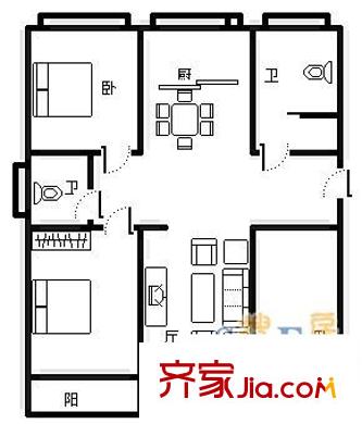 匯峰嘉園3室 戶型圖