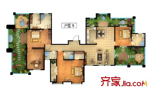 四季香邑4號樓N戶型 4室2廳3衛(wèi)1廚