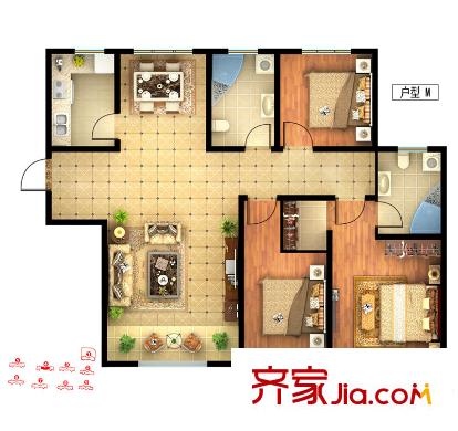 四季香邑4#M 戶型 3室2廳1衛(wèi)1廚