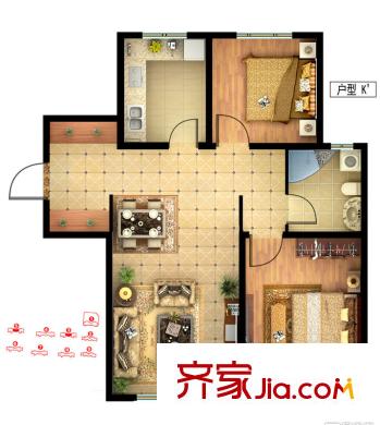 四季香邑3、5#K戶型 2室2廳1衛(wèi)1廚