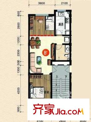 曼谷陽光戶型圖B’ 2室2廳1衛(wèi)1廚