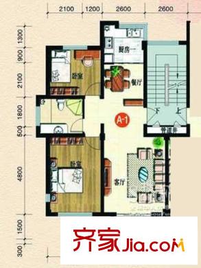 曼谷陽光戶型圖A-1 2室2廳1衛(wèi)1廚