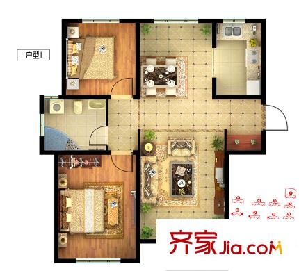 四季香邑6、7、8#D戶型 2室2廳1衛(wèi)1廚