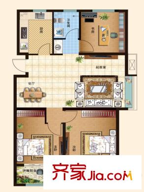 逸景公館1#2#E1戶型 3室2廳1衛(wèi)1廚