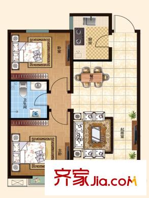 逸景公館1#2#D3戶型 2室2廳1衛(wèi)1廚