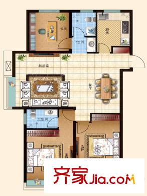 逸景公館1#樓B2-01戶型 3室2廳2衛(wèi)1廚