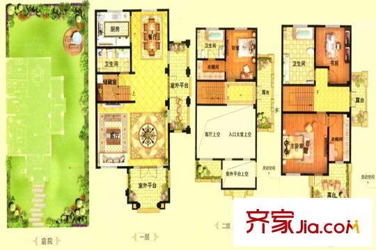 銀盛泰浪琴海4#-13#聯(lián)排別墅B1戶型 4室3廳3衛(wèi)1廚