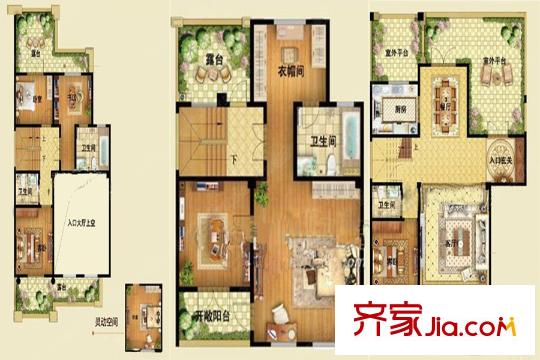 銀盛泰浪琴海1#-3#類(lèi)獨(dú)棟別墅A2戶型 6室4廳4衛(wèi)1廚
