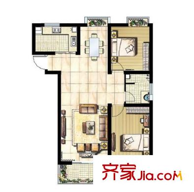 海信都市陽(yáng)光戶型圖C戶型 2室2廳1衛(wèi)1廚