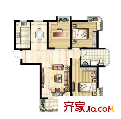 海信都市陽(yáng)光戶型圖D戶型 3室2廳1衛(wèi)1廚