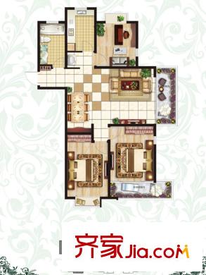 康大觀邸戶型圖1#F戶型 3室2廳1衛(wèi)1廚