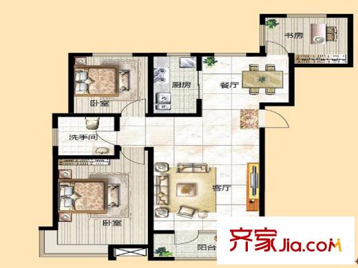 云龍港灣一期11號樓標準層H戶型 3室2廳2衛(wèi)1廚