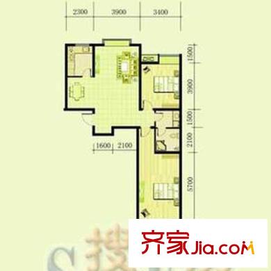 九方海悅?cè)A庭戶型圖標(biāo)準(zhǔn)層兩室戶型 2室2廳1衛(wèi)1廚