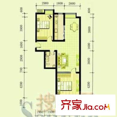 九方海悅?cè)A庭戶型圖標(biāo)準(zhǔn)層兩室戶型 2室2廳1衛(wèi)1廚