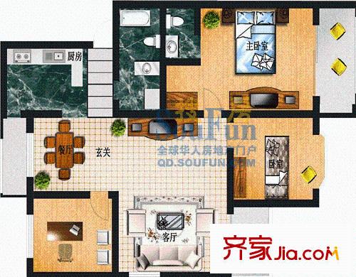 諾貝爾山莊戶型圖3室2廳2衛(wèi)1廚