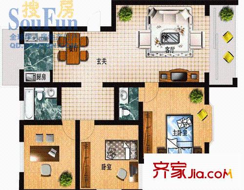 諾貝爾山莊戶型圖3室2廳1衛(wèi)1廚