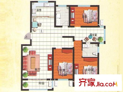 龍山花園戶型圖戶型E 4室2廳2衛(wèi)