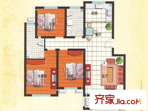 龍山花園戶型圖戶型F 3室2廳2衛(wèi)