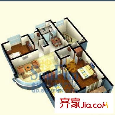 珠山名苑戶型圖17、18號樓C3戶型 3室1廳2衛(wèi)1廚