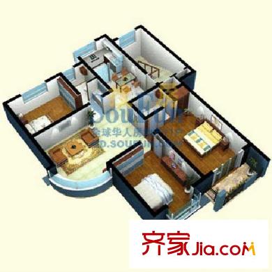 珠山名苑戶型圖16、19號樓C1戶型 3室1廳2衛(wèi)1廚