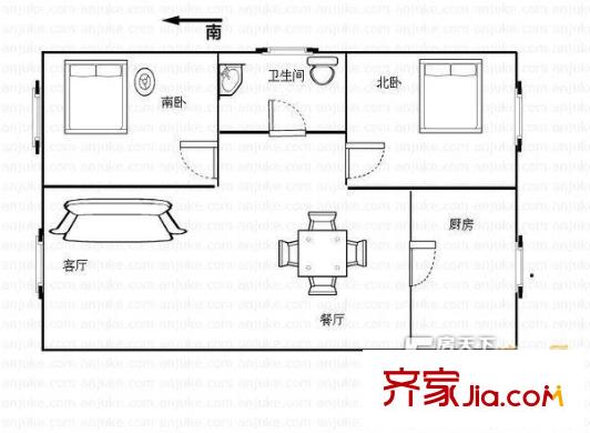 岳都海景公寓戶型圖戶型圖 2室2廳1衛(wèi)1廚