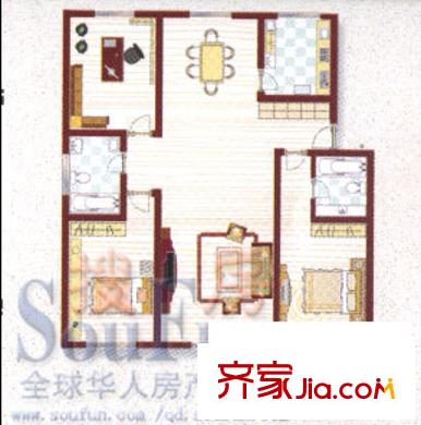 學(xué)府康庭戶型圖3室2廳2衛(wèi)