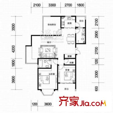 千城鳳梧金沙戶(hù)型圖E1暢海居戶(hù)型 2室2廳2衛(wèi)1廚