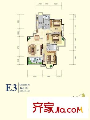 千城鳳梧金沙戶(hù)型圖E3戶(hù)型 3室2廳2衛(wèi)1廚