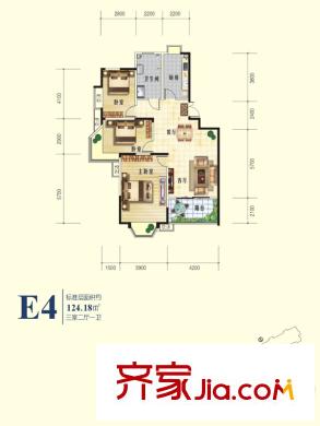 千城鳳梧金沙戶(hù)型圖E4戶(hù)型 3室2廳2衛(wèi)1廚