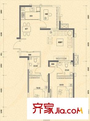 盛世美邦1期2號樓標準層E戶型 3室2廳2衛(wèi)1廚