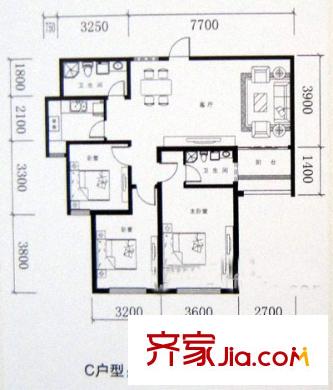 海岸風(fēng)情戶型圖C戶型 3室2廳2衛(wèi)1廚