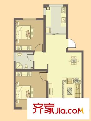 中房馨街里戶型圖1-17號樓泰居戶型 2室2廳1衛(wèi)1廚