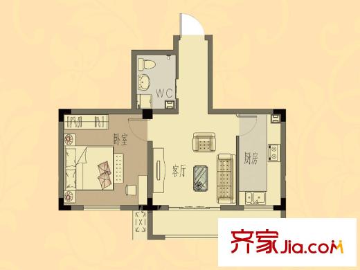 中房馨街里戶型圖1-17號樓玲居戶型 1室1廳1衛(wèi)1廚