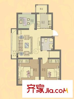 中房馨街里戶型圖1-17號樓暢居戶型 3室1廳1衛(wèi)1廚