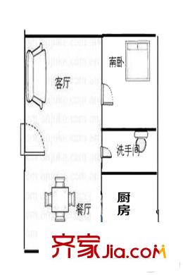 興悅?cè)A城23#-34#標(biāo)準(zhǔn)層D戶型 1室2廳1衛(wèi)1廚