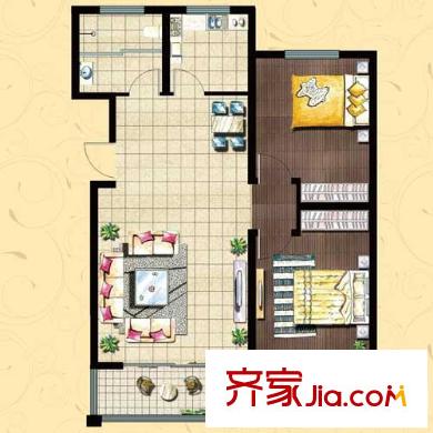 廊橋水岸戶型圖B戶型 2室2廳1衛(wèi)1廚