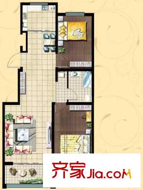 廊橋水岸戶型圖D戶型 2室2廳1衛(wèi)1廚