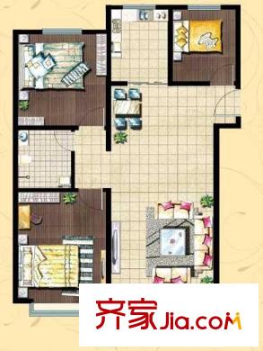 廊橋水岸戶型圖H戶型 3室2廳1衛(wèi)1廚