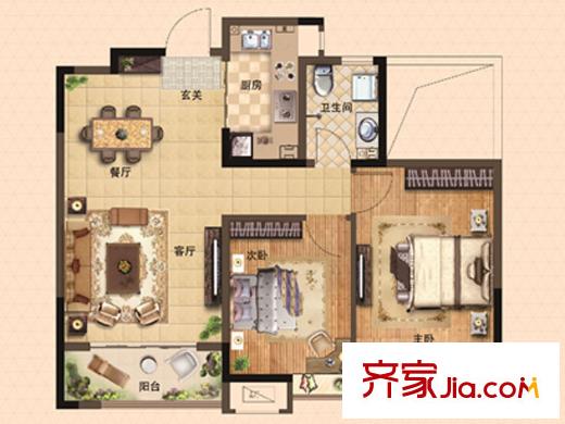 和達(dá)中心城戶型圖1、2、3、5號(hào)樓整層1戶型 2室2廳1衛(wèi)1廚