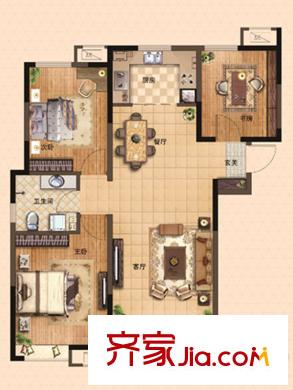 和達(dá)中心城戶型圖1、2、3、5號(hào)樓整層3戶型 3室2廳1衛(wèi)1廚