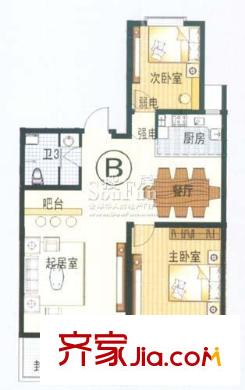 新僑花園戶型圖B戶型 2室2廳1衛(wèi)1廚