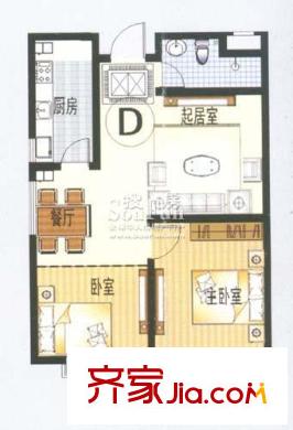新僑花園戶型圖D戶型 2室2廳1衛(wèi)1廚