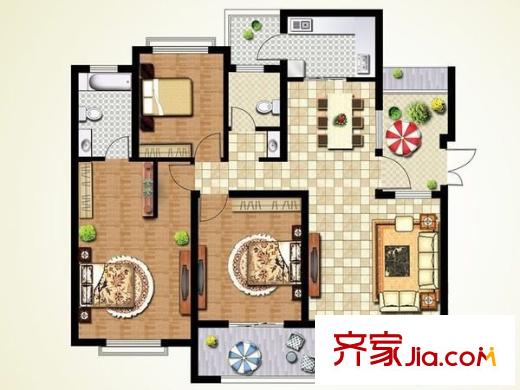 鑫江拉菲莊園戶型圖2 3室2廳2衛(wèi)1廚