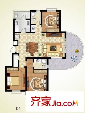 鑫江拉菲莊園戶型圖3 3室2廳2衛(wèi)1廚