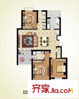鑫江拉菲莊園戶型圖D2戶型 3室2廳2衛(wèi)1廚
