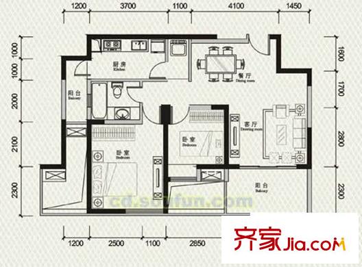 紫金山小區(qū) 2室 戶型圖