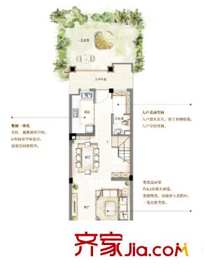 萬(wàn)科青島小鎮(zhèn)三期292-300號(hào)樓mini疊拼B別墅戶型 1室1廳1衛(wèi)1廚
