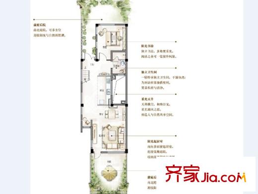 萬(wàn)科青島小鎮(zhèn)三期292-300號(hào)樓M-2戶型圖 2室1廳1衛(wèi)1廚