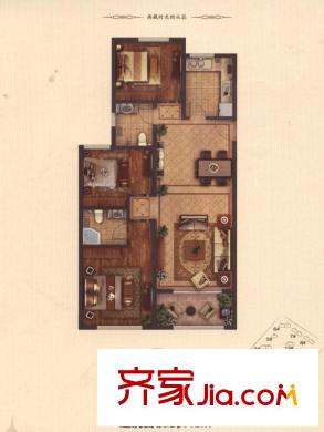 保利葉公館12號樓B6戶型圖 3室2廳2衛(wèi)